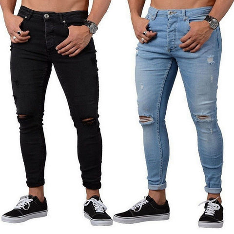 2019 Mens Ripped Jeans for men Casual Black Blue Skinny slim Fit Denim Pants Biker Hip Hop Jeans with sexy Holel Denim Pants