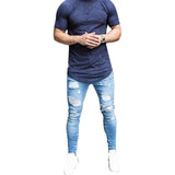 2019 Mens Ripped Jeans for men Casual Black Blue Skinny slim Fit Denim Pants Biker Hip Hop Jeans with sexy Holel Denim Pants