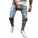 2019 Mens Ripped Jeans for men Casual Black Blue Skinny slim Fit Denim Pants Biker Hip Hop Jeans with sexy Holel Denim Pants