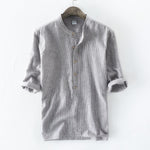 2019 VISADA JAUNA Spring Summer Fashion Men's Linen Shirts Short Sleeve Striped Male Shirts Casual Men's Clothing Soft Cotton