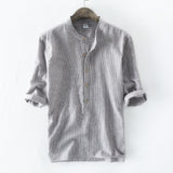 2019 VISADA JAUNA Spring Summer Fashion Men's Linen Shirts Short Sleeve Striped Male Shirts Casual Men's Clothing Soft Cotton