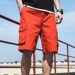 2020 Summer Red Fashion Multi-pockets Men's Cargo Shorts Straight Loose Casual Shorts Male Short Pants