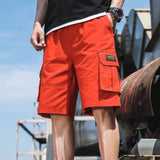 2020 Summer Red Fashion Multi-pockets Men's Cargo Shorts Straight Loose Casual Shorts Male Short Pants