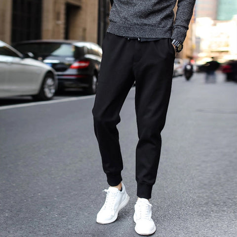 Men Polyester Outdoor Elastic Waist Casual Solid Drawstring Exercise Soft Long Trousers Running Sports Pants Loose