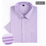 2020 Summer Short Sleeve Dress Shirts Mens Stripe Slim Fit Fashion Casual Social Shirt Formal Clothing