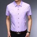 Men Summer Casual Shirt Slim Fit Short Sleeve Turn-down Collar Single Breasted Polka Dot Cotton Mens Dress Shirts