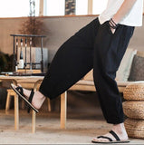 Plus size M- 6XL 7XL Summer Men Ankle-Length Cotton Linen Pants Sweatpants Streetwear Men wide leg Pants Bloomers Trousers