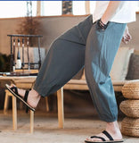 Plus size M- 6XL 7XL Summer Men Ankle-Length Cotton Linen Pants Sweatpants Streetwear Men wide leg Pants Bloomers Trousers