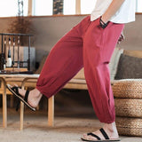 Plus size M- 6XL 7XL Summer Men Ankle-Length Cotton Linen Pants Sweatpants Streetwear Men wide leg Pants Bloomers Trousers