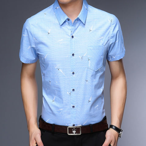 Men Fashion Casual Shirt Slim Fit 2020 Short Sleeve Turn-down Collar  Print  Cotton  Korean Men Shirts