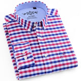 Men's Plaid Checked Oxford Button-down Shirt Single Patch Pocket Casual Thick Contrast Standard-fit Long Sleeve Gingham Shirts