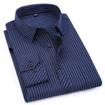 Plus Large Size 8XL 7XL 6XL 5XL 4XL Mens Business Casual Long Sleeved Shirt Classic Striped Male Social Dress Shirts Purple Blue