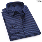 Plus Large Size 8XL 7XL 6XL 5XL 4XL Mens Business Casual Long Sleeved Shirt Classic Striped Male Social Dress Shirts Purple Blue