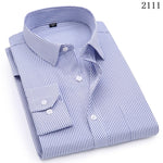 Plus Large Size 8XL 7XL 6XL 5XL 4XL Mens Business Casual Long Sleeved Shirt Classic Striped Male Social Dress Shirts Purple Blue