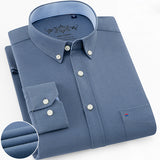Men's Long Sleeve Oxford Plaid Striped Casual Shirt Front Patch Chest Pocket Regular-fit Button-down Collar Thick Work Shirts
