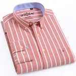 Men's Long Sleeve Oxford Plaid Striped Casual Shirt Front Patch Chest Pocket Regular-fit Button-down Collar Thick Work Shirts