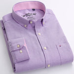 Men's Long Sleeve Oxford Plaid Striped Casual Shirt Front Patch Chest Pocket Regular-fit Button-down Collar Thick Work Shirts