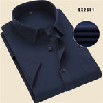 Summer business work shirt square collar short sleeved plus size S to 7xl solid twill striped formal men dress shirts no fade