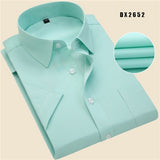 Summer business work shirt square collar short sleeved plus size S to 7xl solid twill striped formal men dress shirts no fade