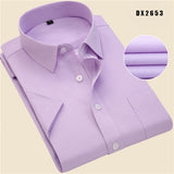 Summer business work shirt square collar short sleeved plus size S to 7xl solid twill striped formal men dress shirts no fade