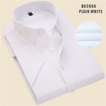 Summer business work shirt square collar short sleeved plus size S to 7xl solid twill striped formal men dress shirts no fade