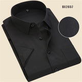 Summer business work shirt square collar short sleeved plus size S to 7xl solid twill striped formal men dress shirts no fade