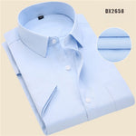 Summer business work shirt square collar short sleeved plus size S to 7xl solid twill striped formal men dress shirts no fade