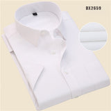 Summer business work shirt square collar short sleeved plus size S to 7xl solid twill striped formal men dress shirts no fade