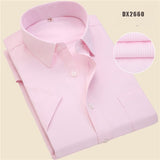 Summer business work shirt square collar short sleeved plus size S to 7xl solid twill striped formal men dress shirts no fade