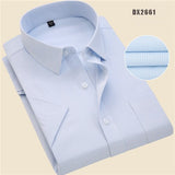 Summer business work shirt square collar short sleeved plus size S to 7xl solid twill striped formal men dress shirts no fade