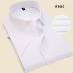 Summer business work shirt square collar short sleeved plus size S to 7xl solid twill striped formal men dress shirts no fade