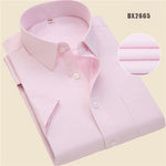 Summer business work shirt square collar short sleeved plus size S to 7xl solid twill striped formal men dress shirts no fade