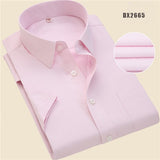 Summer business work shirt square collar short sleeved plus size S to 7xl solid twill striped formal men dress shirts no fade