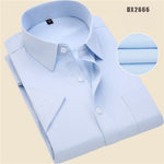 Summer business work shirt square collar short sleeved plus size S to 7xl solid twill striped formal men dress shirts no fade