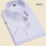 Summer business work shirt square collar short sleeved plus size S to 7xl solid twill striped formal men dress shirts no fade