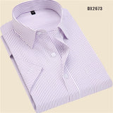 Summer business work shirt square collar short sleeved plus size S to 7xl solid twill striped formal men dress shirts no fade