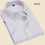 Summer business work shirt square collar short sleeved plus size S to 7xl solid twill striped formal men dress shirts no fade